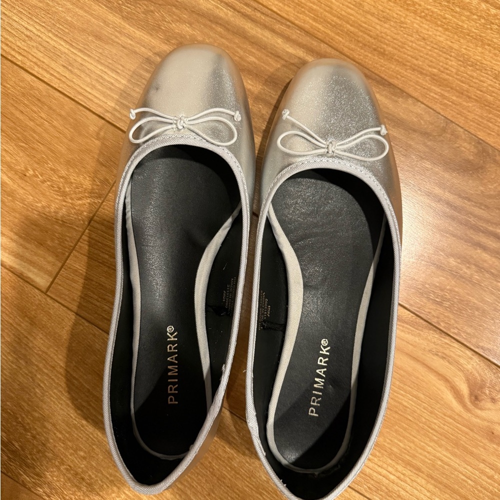 Primark Metallic Silver Flats with Bow